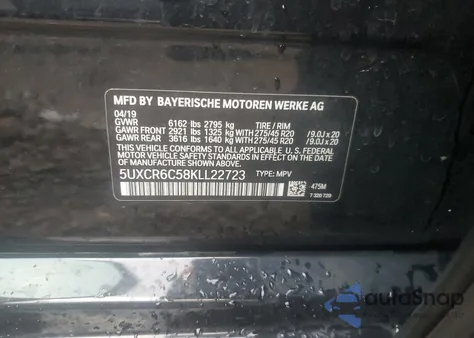 2019 BMW X5 xDrive40I из США, поврежденный, VIN 5UXCR6C58KLL22723